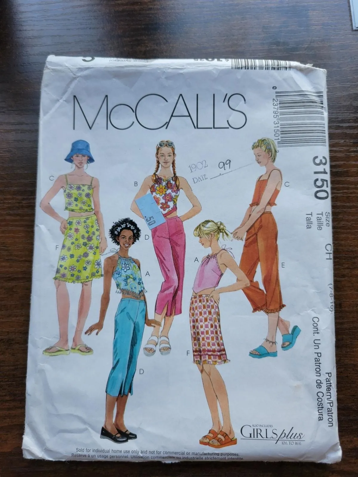 Product image for 2001 McCall's 3150 Pattern - Teen Tank Pants Skirt - Size CH 7-8-10 - pre-owned---excellent