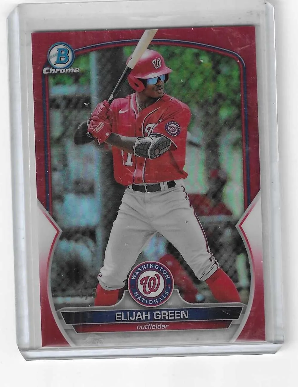 Product image for 2023 Topps Bowman Chrome Elijah Green Red Refractor #1/5--Nationals  - 2023 - Baseball - BPPF-23 - Topps - Elijah Green - 2023 Topps Bowman 1st Edition - Red