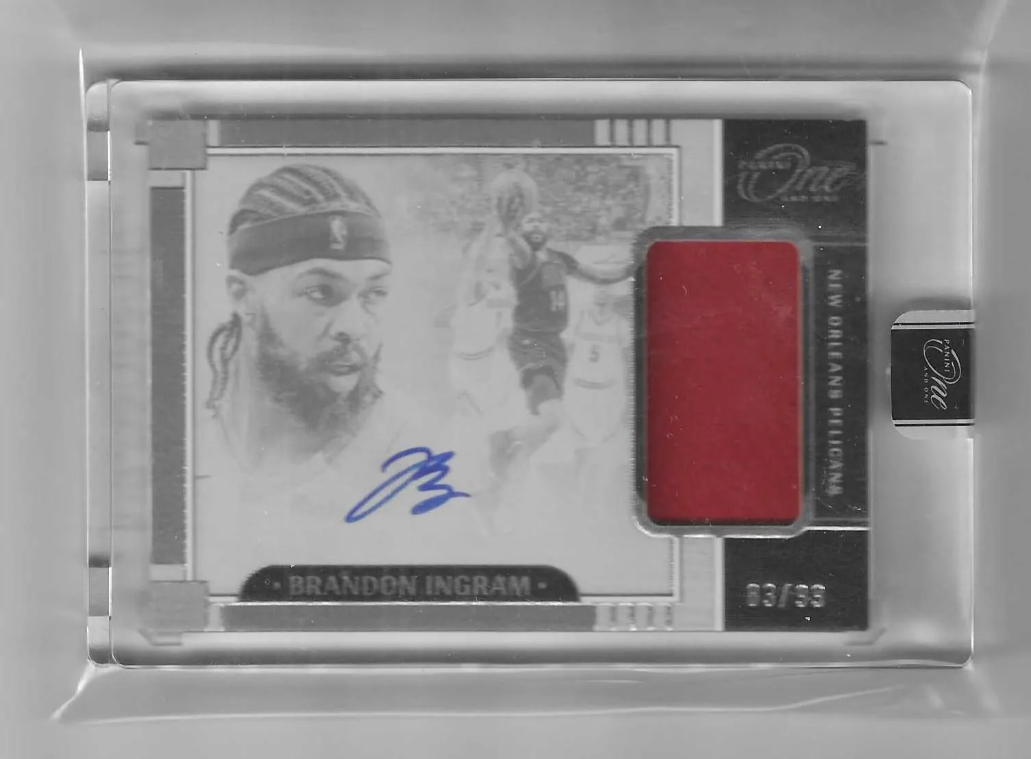 Product image for Brandon Ingram 2023/24 Panini One and One Auto Jersey #83/99 - Basketball - Patch, 03/99 - Panini - Brandon Ingram - New Orleans Pelicans - Yes