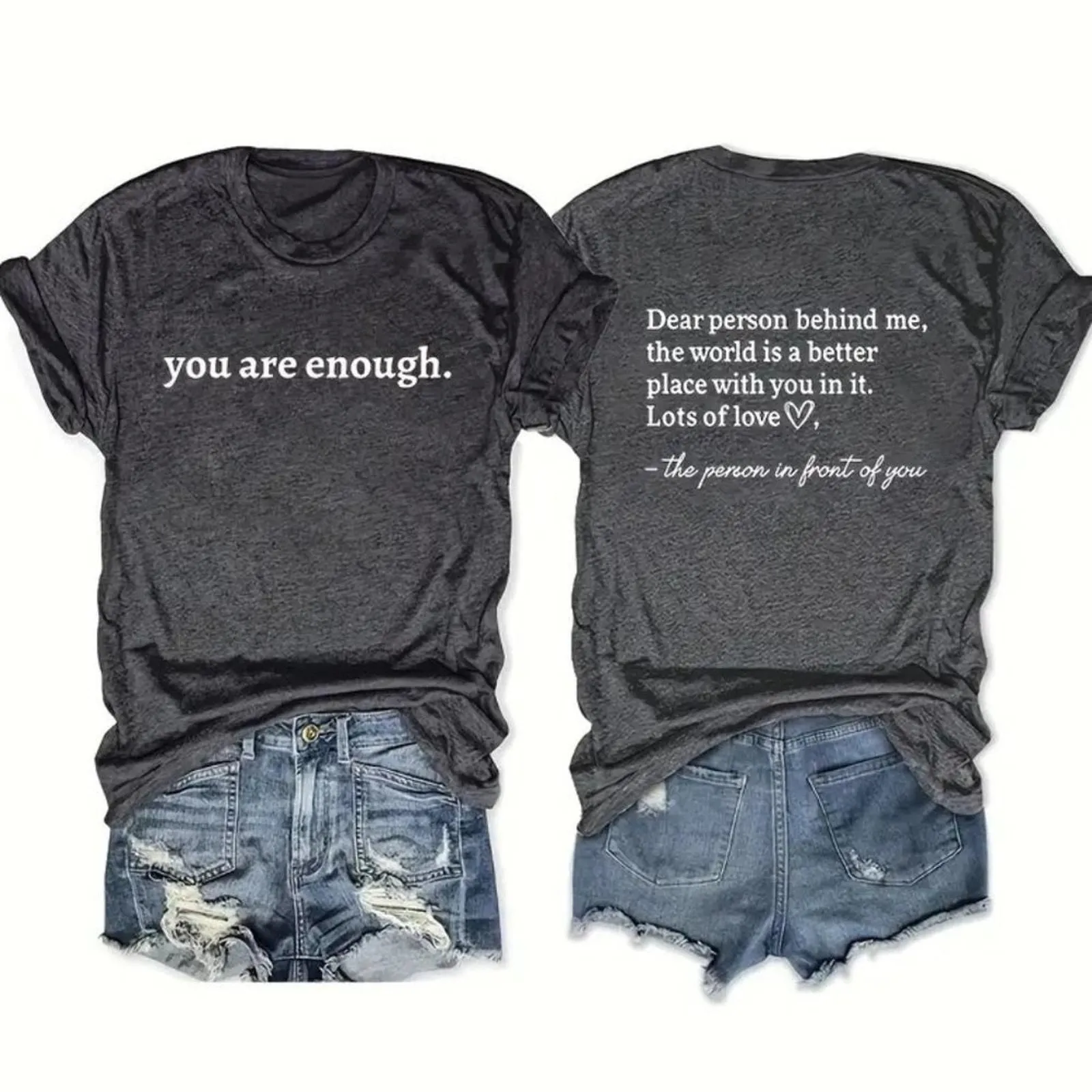 Product image for You Are Enough T-Shirt w/Note on the Back - Deep Grey size L (12) - new-with-tags - Unbranded
