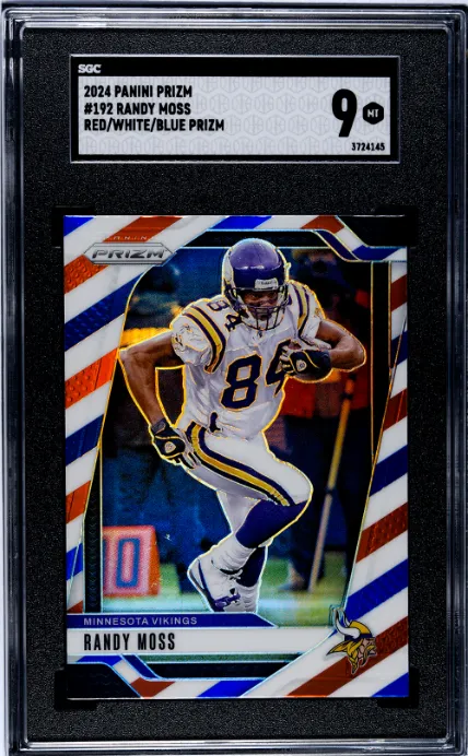 Product image for 2024 Panini Prizm #192 Randy Moss RWB Prizm SGC 9