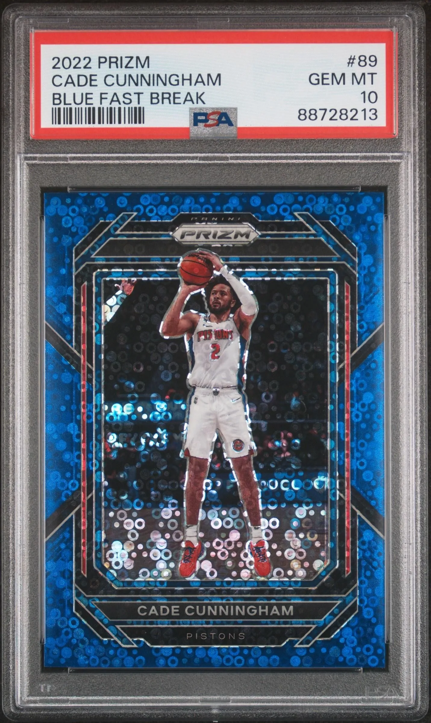 Product image for 2022 Panini Prizm Cade Cunningham #89 Blue Fast Break PSA 10 - 2022 - Basketball - 89 - Panini - Cade Cunningham - 2022 Panini Prizm - 4 - 0 - Blue Fast Break - Yes