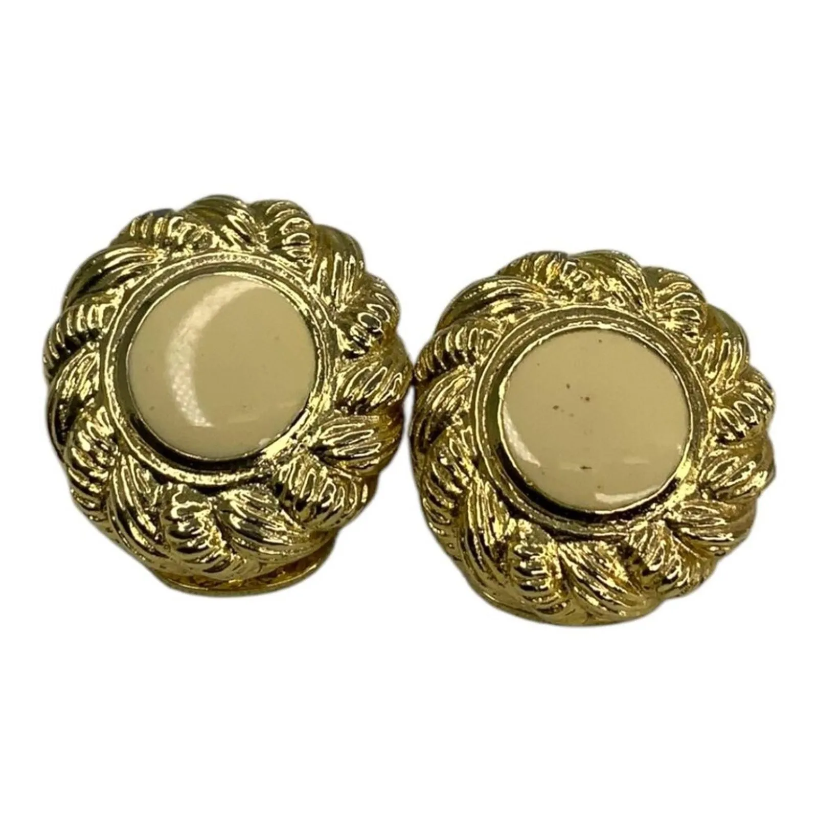 Product image for Vintage Beige Enamel Clip On Gold Tone Earrings - pre-owned---good