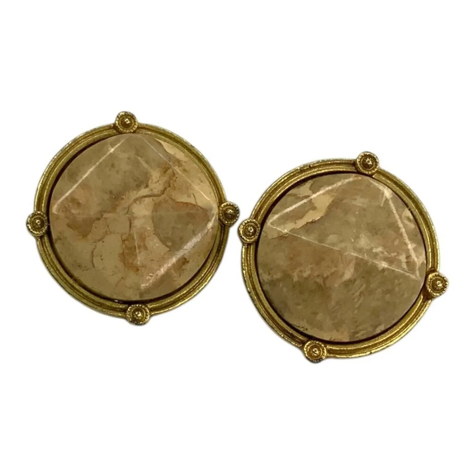 Product image for Vintage Round Beige Stone Gold Tone Earrings - pre-owned---good