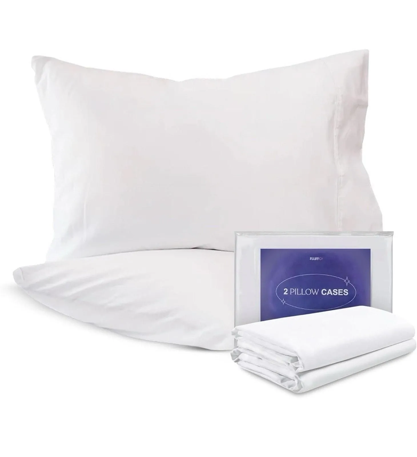 Product image for FluffCo Cooling Pillowcases, Queen Size, 100% Cotton White Set Of 2