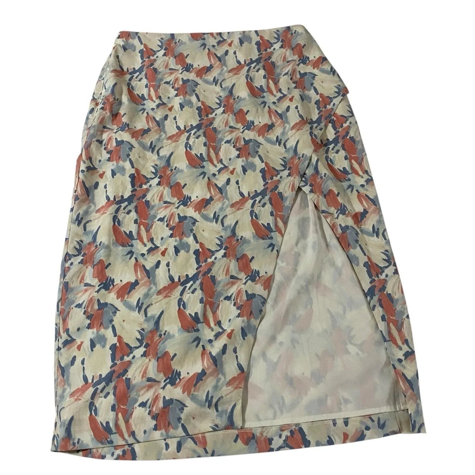 Product image for Abercrombie & Fitch Paint Print Midi Skirt Large Wide Slit Dainty Summer Spring - L - Bottoms - pre-owned---excellent - Abercrombie & Fitch