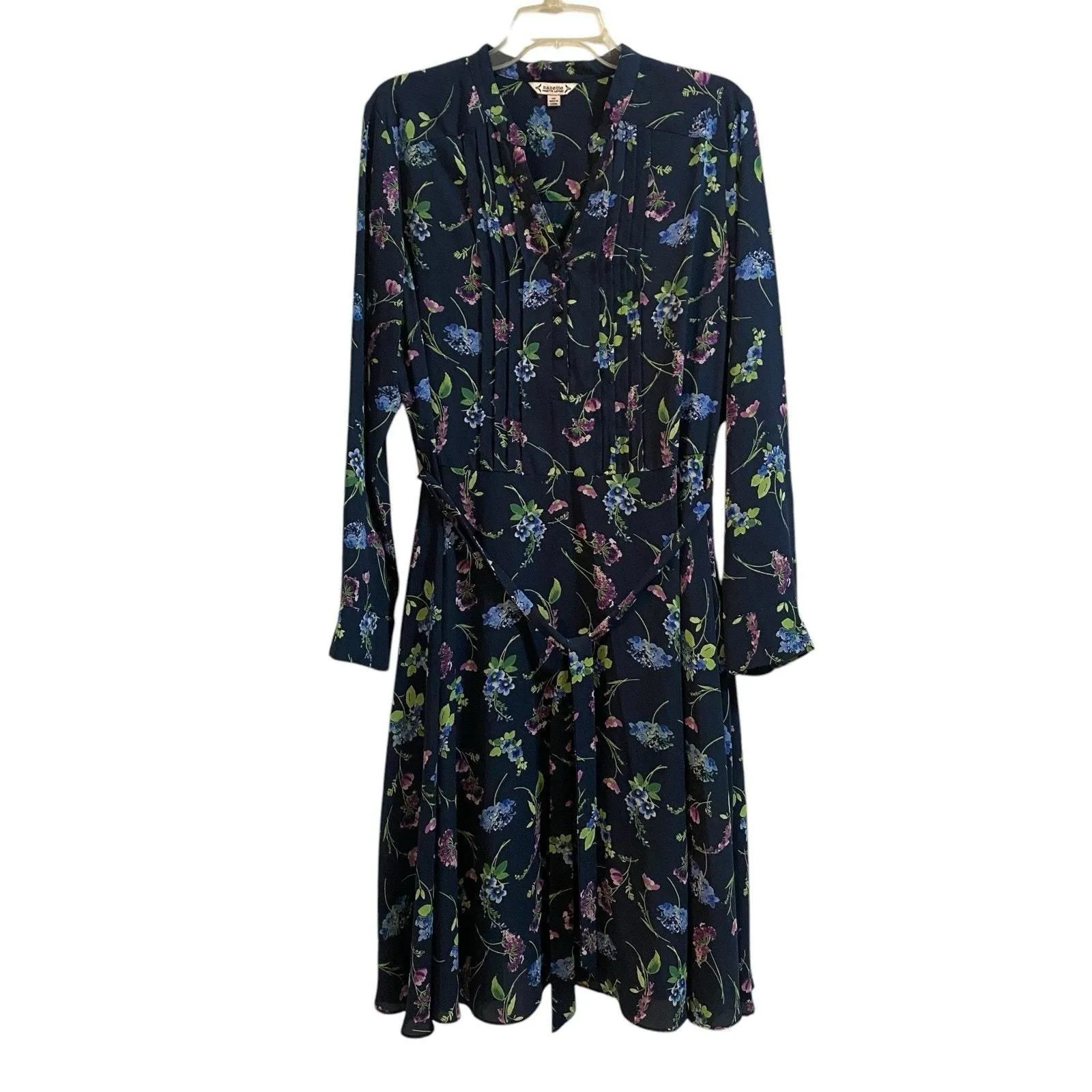 Product image for Nanette Lepore Blue Navy Floral Print Pin Up Midi Dress Size 14 Belted Bloomcore - 14 - Dresses - pre-owned---excellent - Nanette Lepore