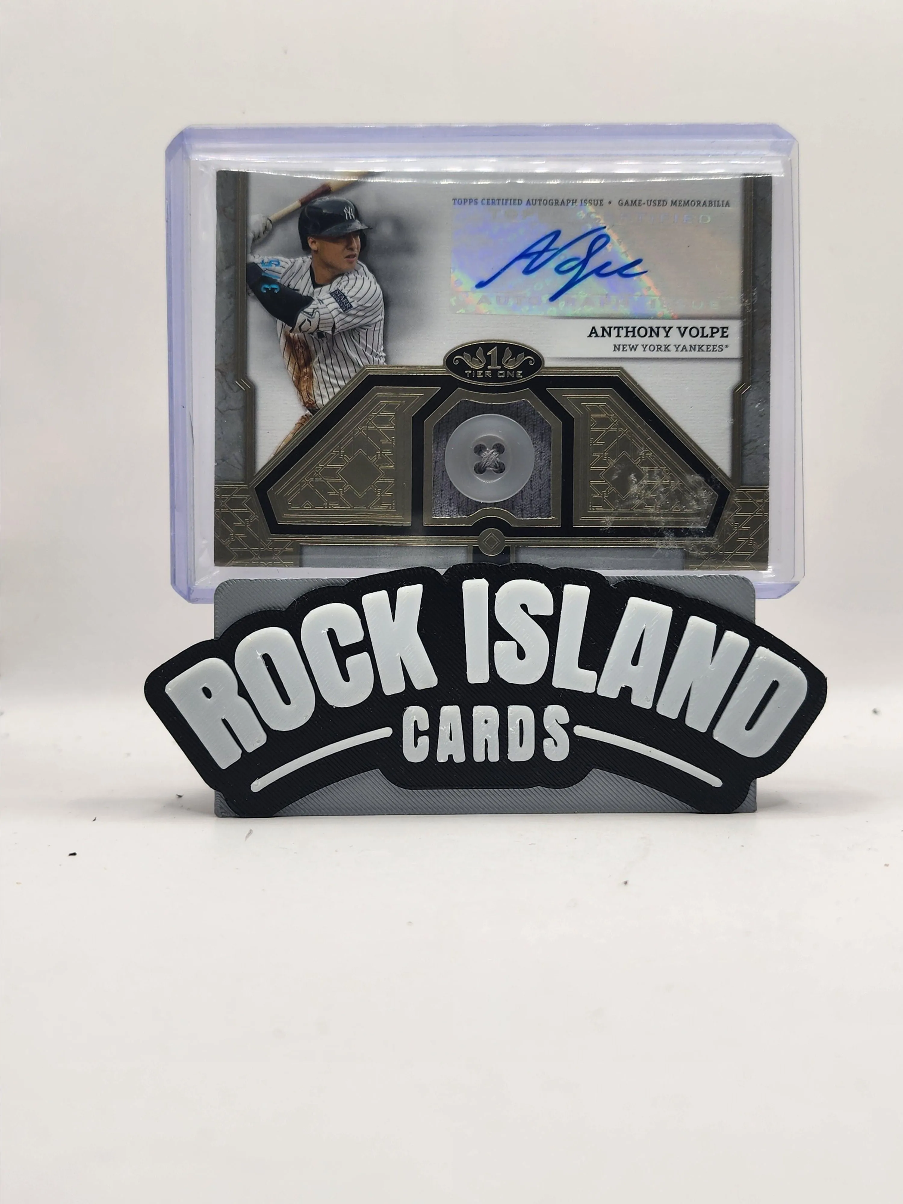 Product image for Anthony Volpe 2024 Topps Tier One Serial Numbered /5 Button Relic Auto