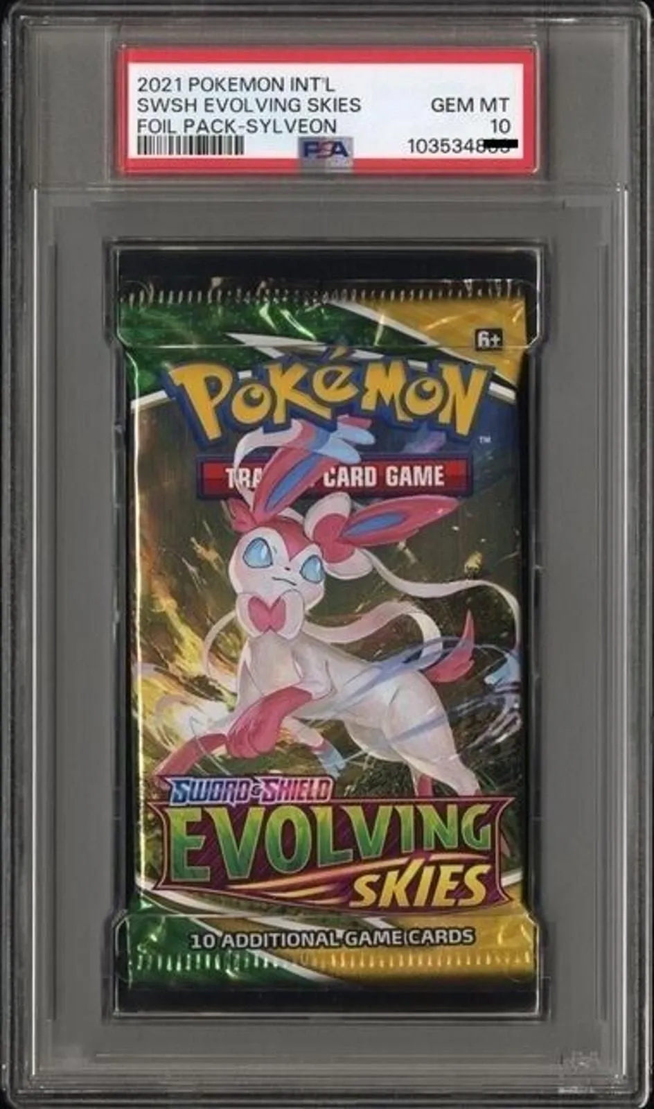Product image for PSA 10 Pokemon Evolving Skies Booster Pack Sylveon Artwork Sealed 2021