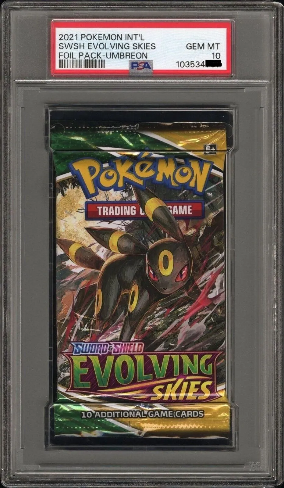 Product image for Pokemon Evolving Skies Umbreon Art Authentic Sealed Booster Pack PSA 10