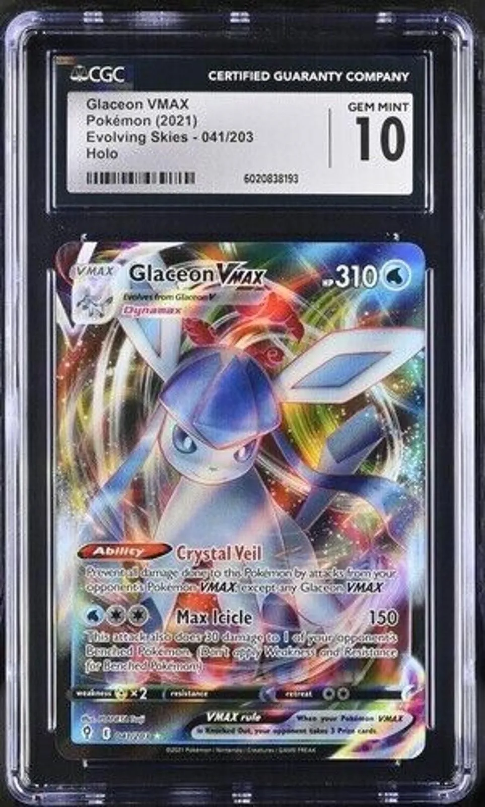 Product image for Glaceon VMAX Evolving Skies 041/203 Holo Ultra Rare Pokémon, CGC 10 GEM MINT