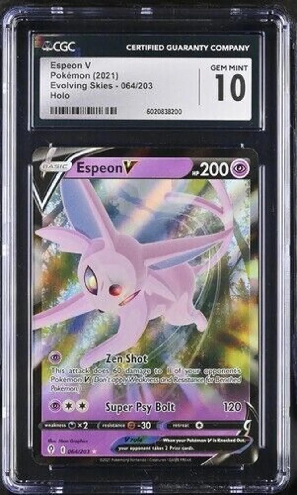 Product image for Pokémon Espeon V Holo #064 Evolving Skies 2021 - CGC 10 Gem Mint