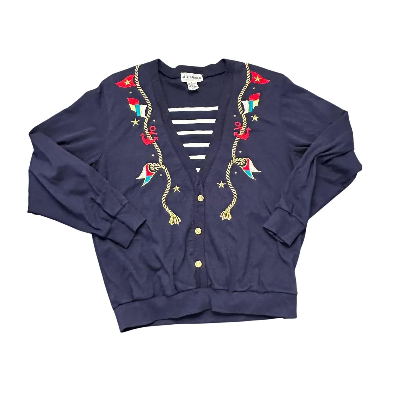 Product image for 90s Nautical Coastal Grandma Alfred Dunner Embroidered cardigan
