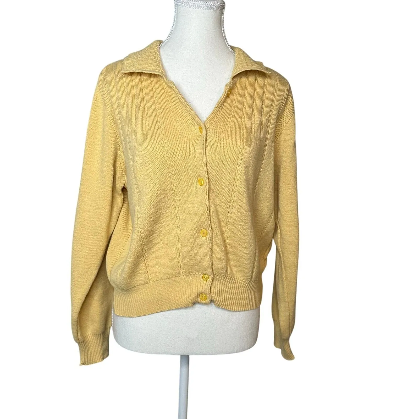 Product image for 90s Liz Claiborne Collared Mustard Yellow Collared Preppy Button down sweater