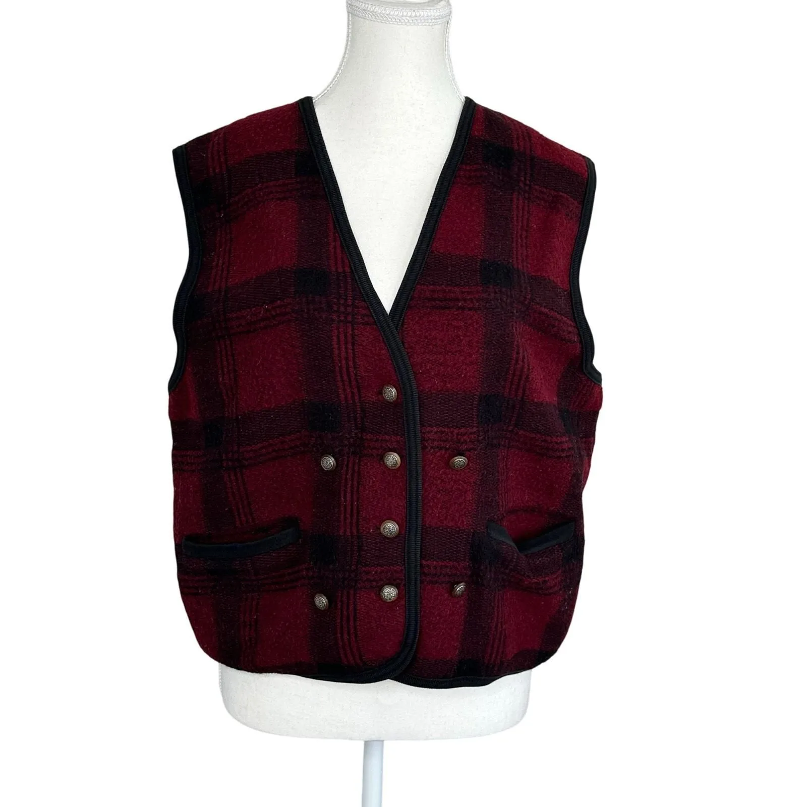 Product image for 90s Vintage Grunge Wool Black and Red Plaid wool vest