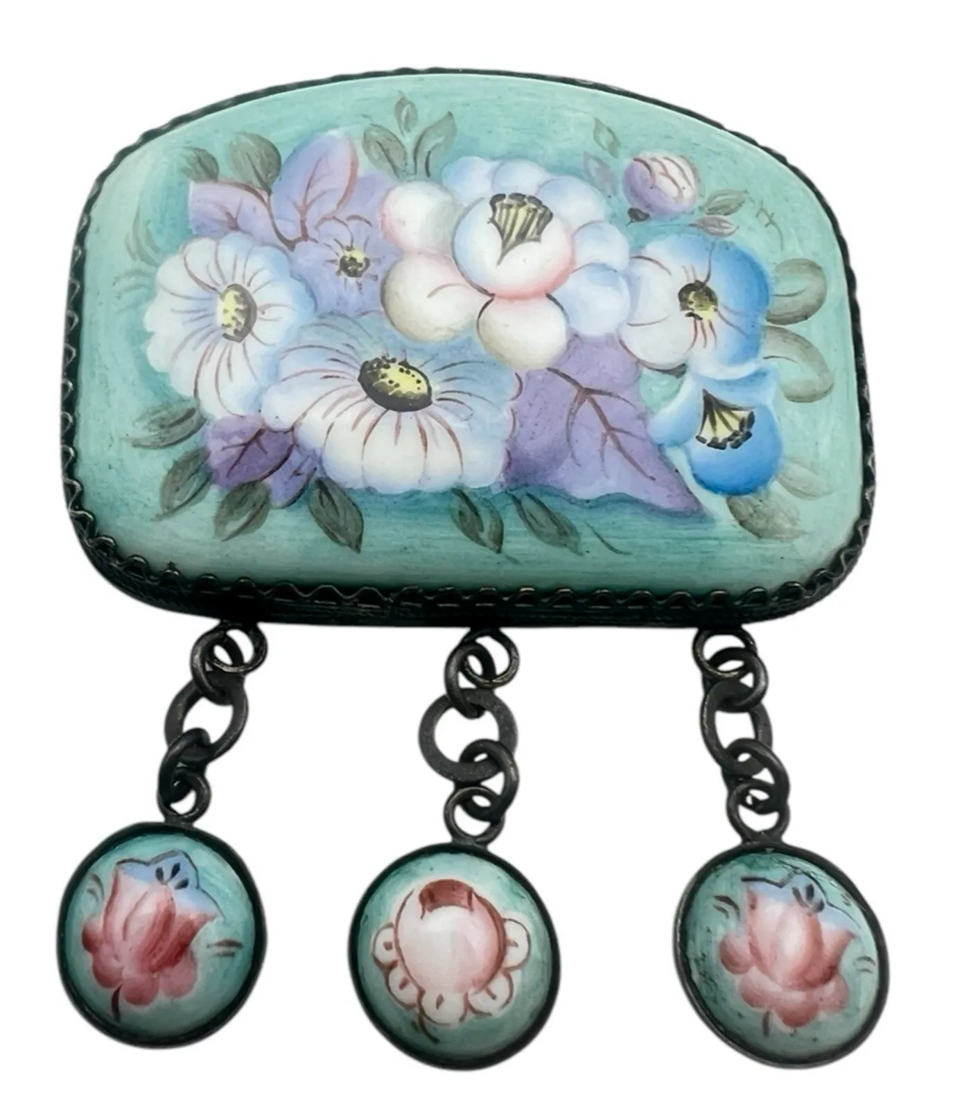 Product image for Vintage Russian Porcelain Brooch Rostov Fineft Enamel Hand Painted Floral