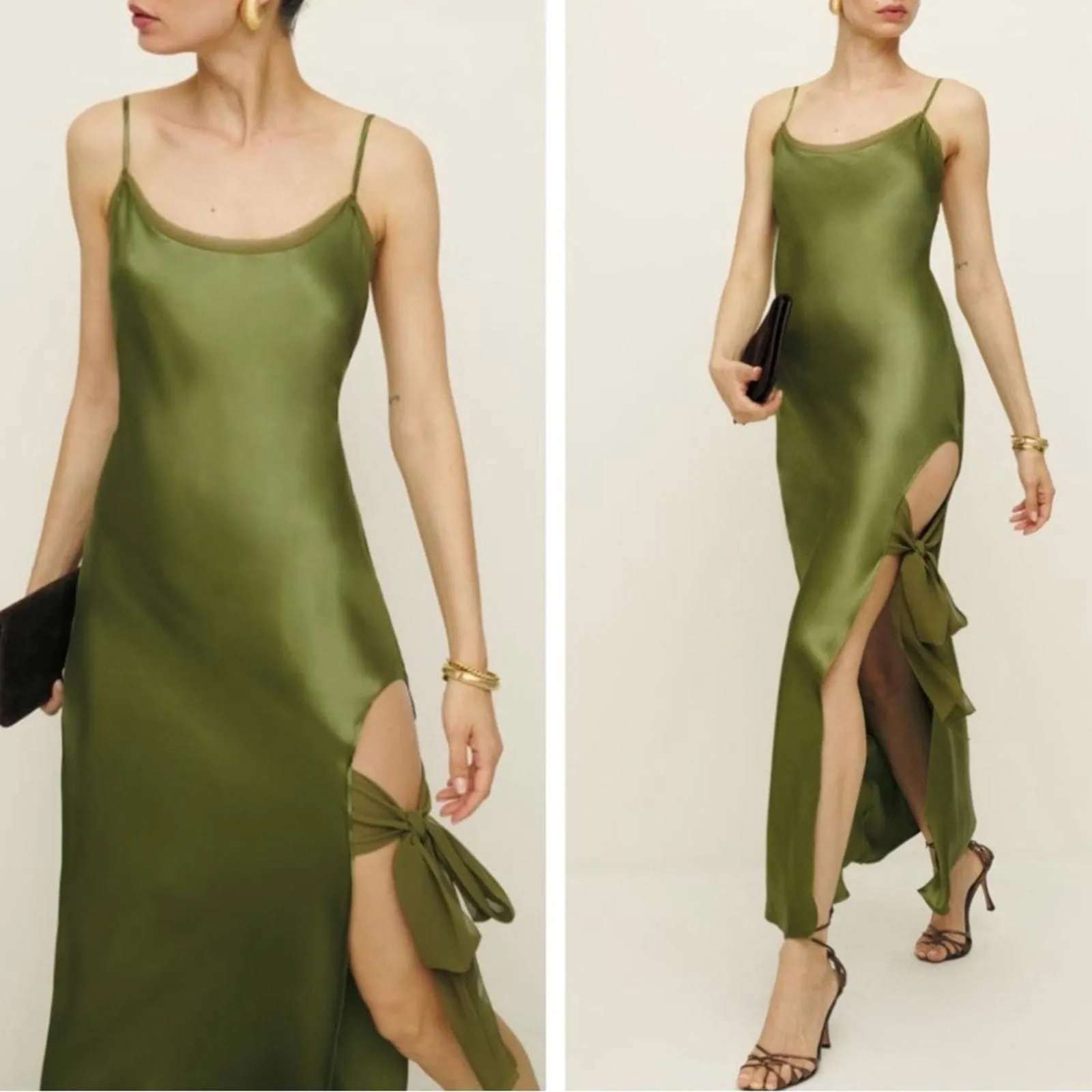 Reformation Malorie Silk Leaf Green Thigh Tie Maxi Dress Size 12 -  new-without-tags - Reformation  Whatnot: Shop, Sell, Connect