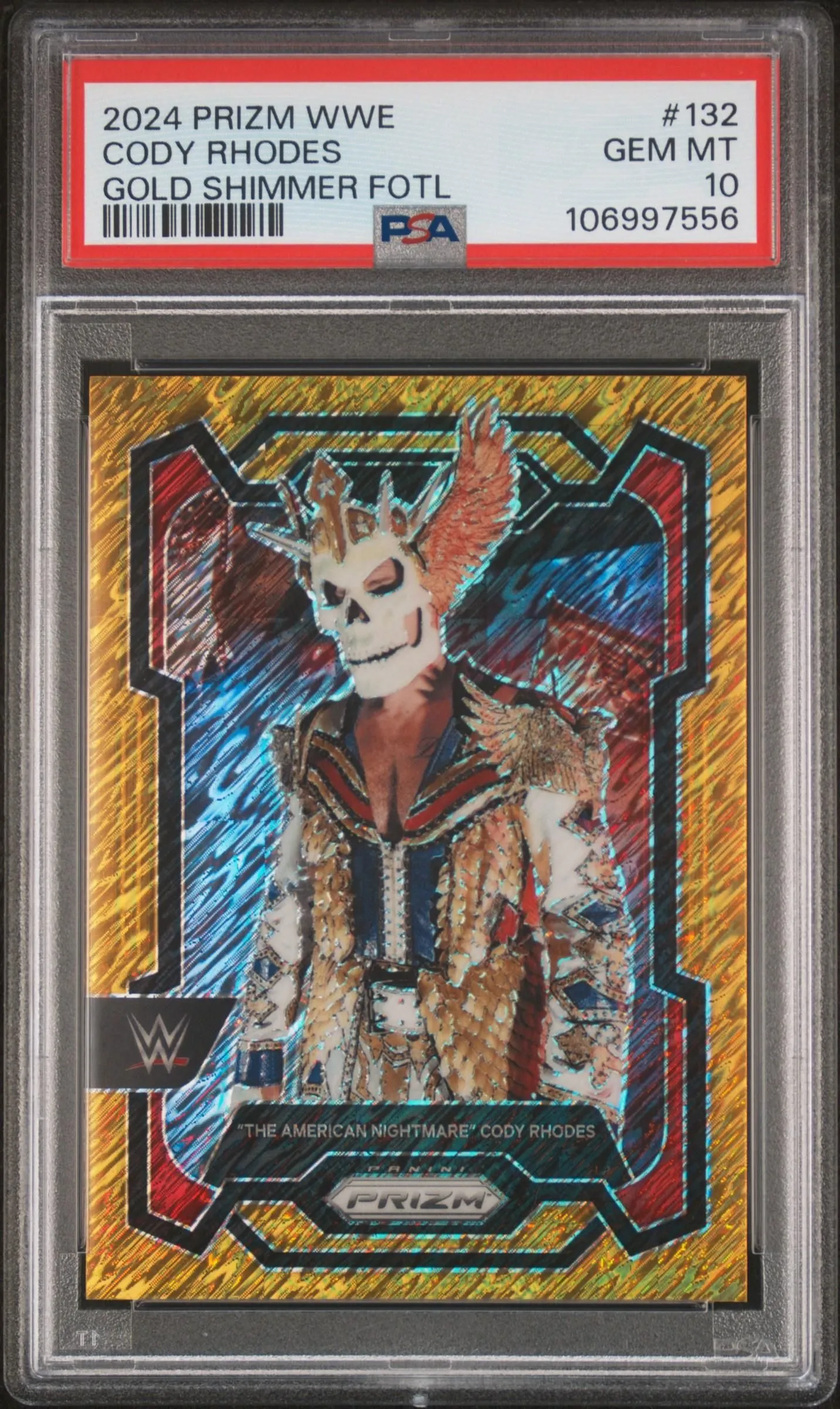 Product image for 2024 Panini Prizm WWE Cody Rhodes #132 Gold Shimmer /5 Fotl PSA 10 - 2024 - Boxing/Wrestling - 132 - Panini - Cody Rhodes - 2024 Panini Prizm WWE - 2 - 0 - Gold Shimmer Fotl - Yes
