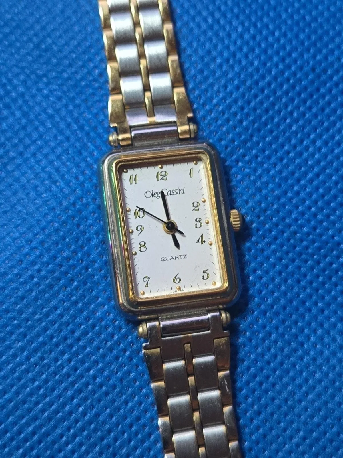 Product image for Vintage Oleg Cassini 19mm Tank Womens Two Tone Watch Missing Crystal