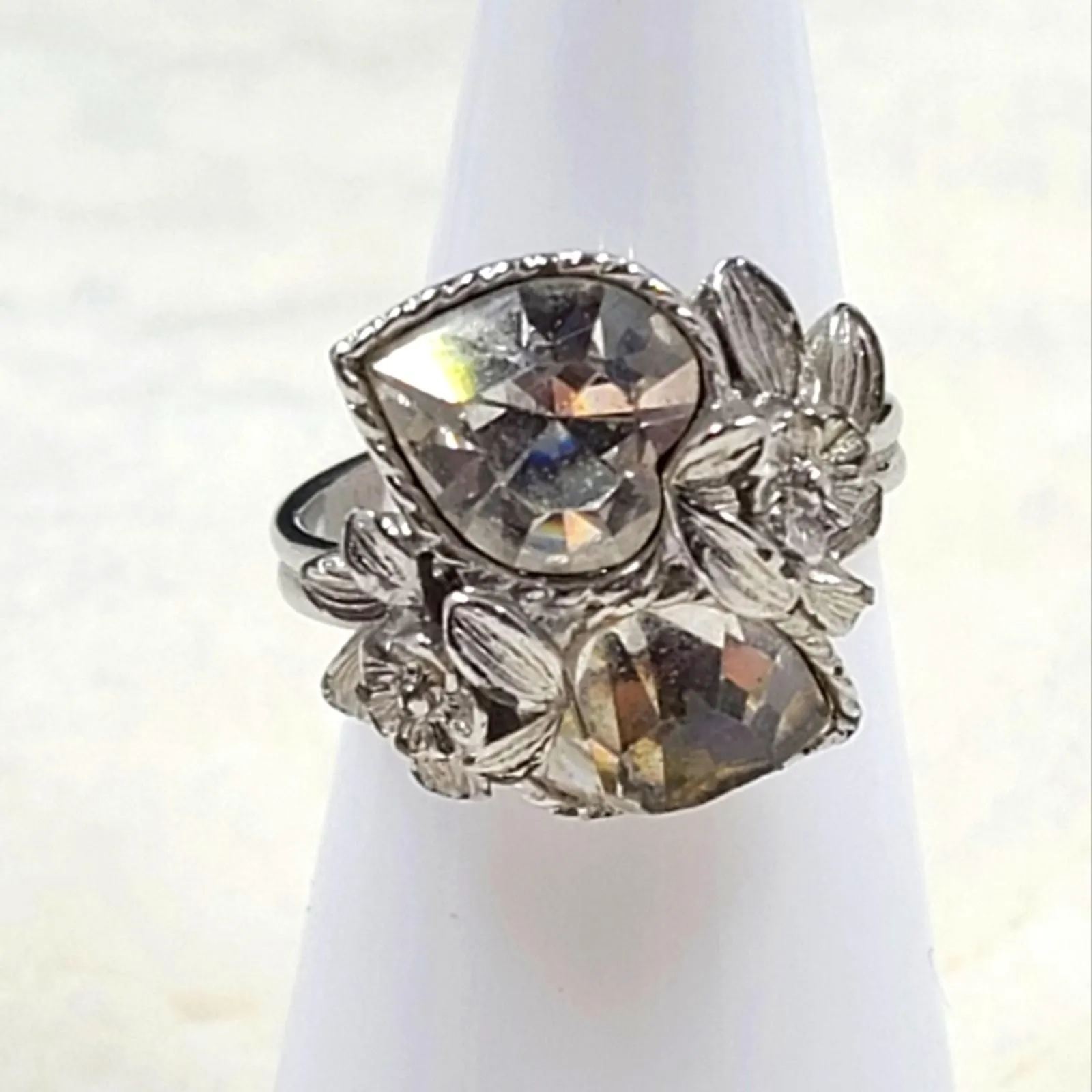 Product image for Vintage 70s Sarah Coventry Love Story Silver Tone Adjustable Ring