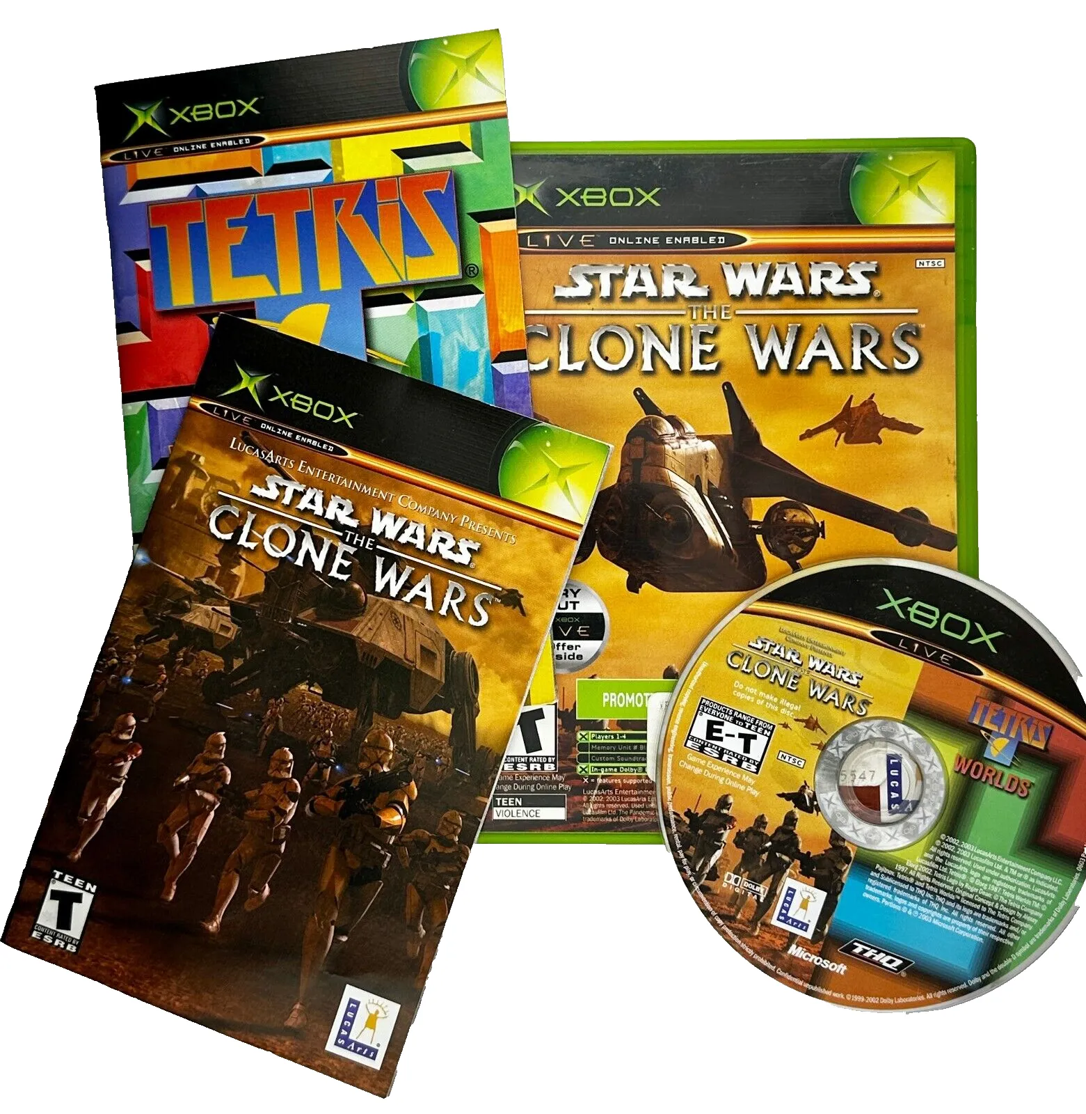 Product image for Star Wars: The Clone Wars Microsoft Xbox 2003 Complete + Tetris Worlds