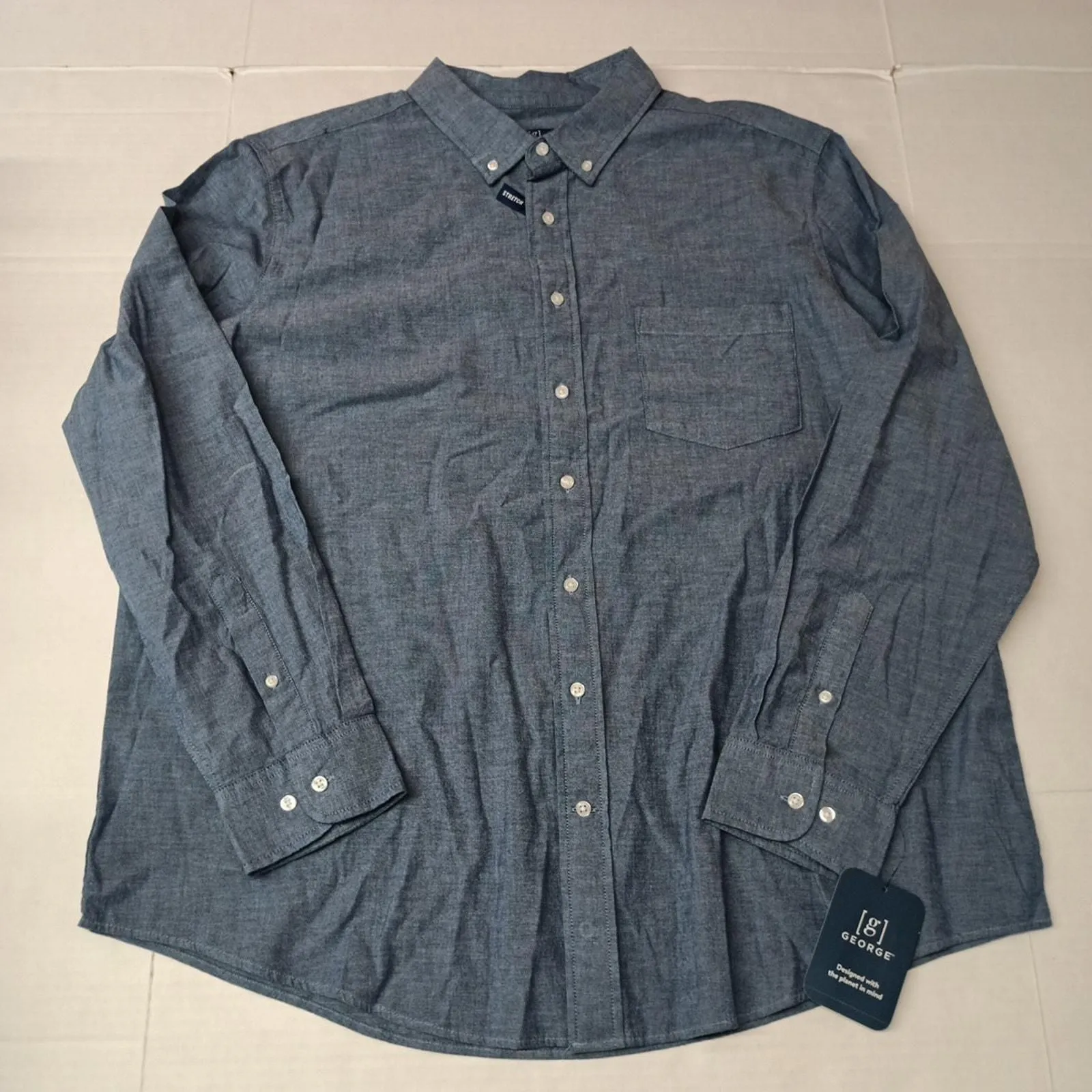 george classic fit dress shirt Wrinkle-Free Printed Damaschino Polo Light Blue Leaf Print