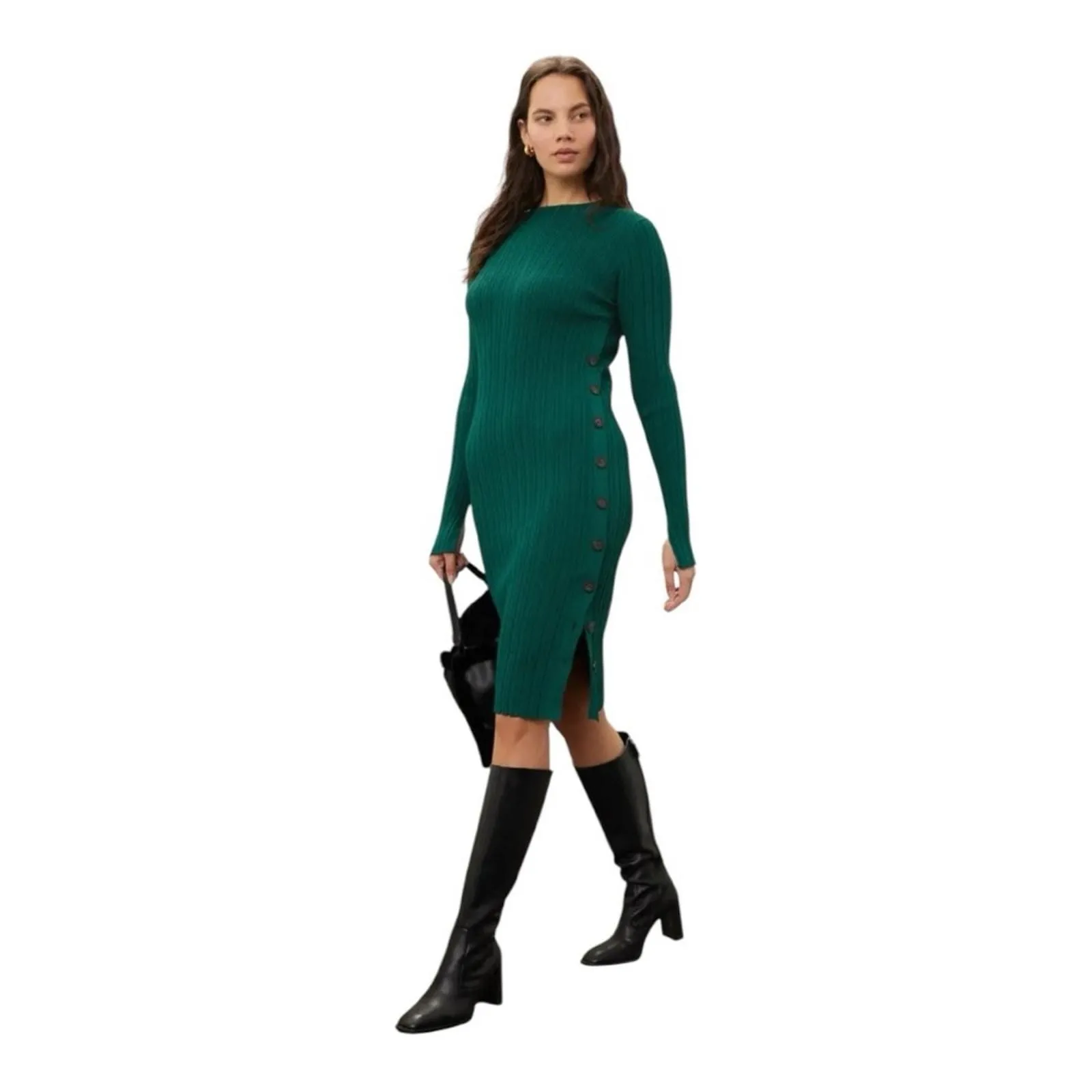 Adam Lippes Collective Sweater Dress Side Buttons Green Ribbed Knit Size Medium - Adam Lippes1
