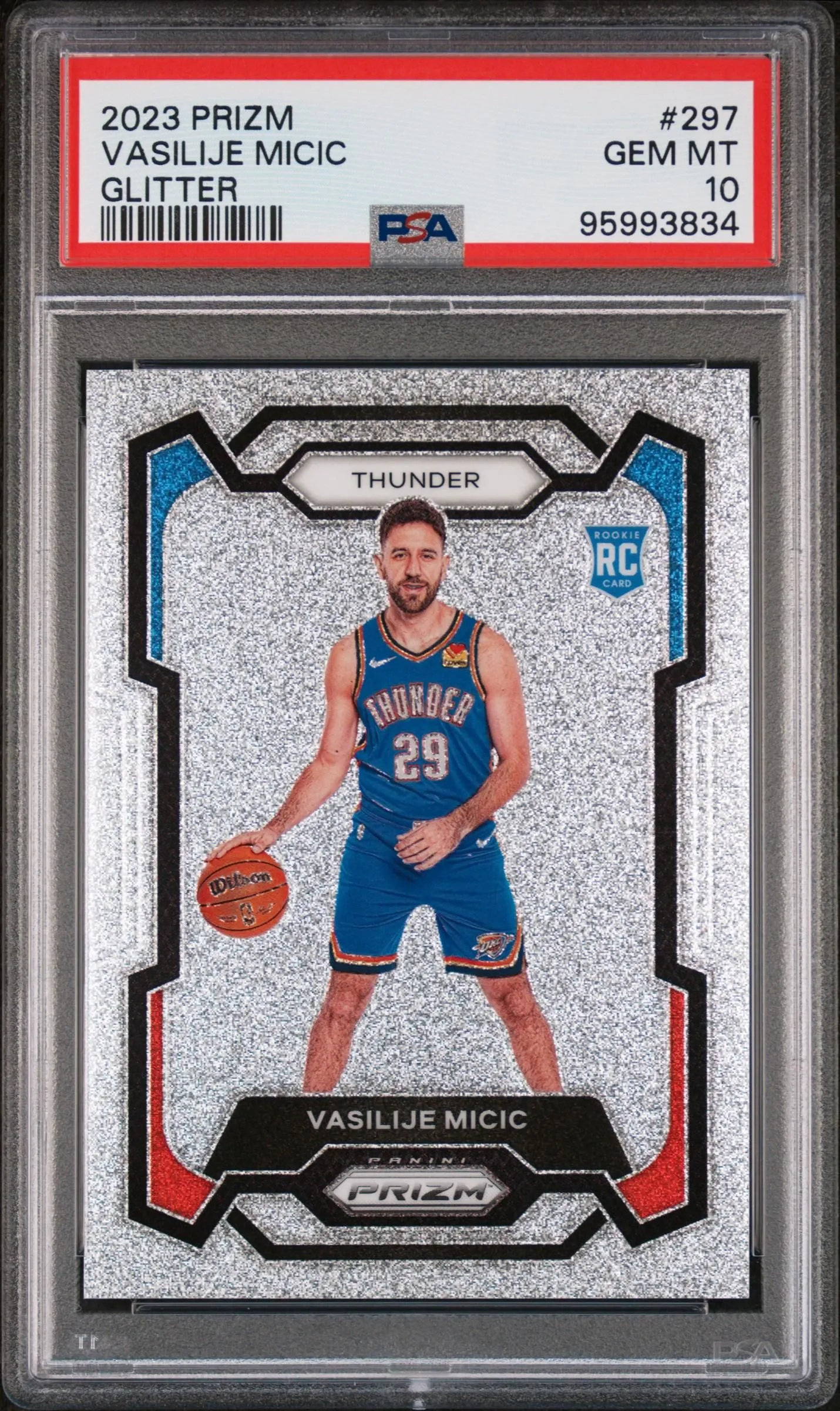 Product image for Vasilije Micic 2023-24 Panini Prizm #297 Glitter SSP Case Hit RC PSA10 GEM MT