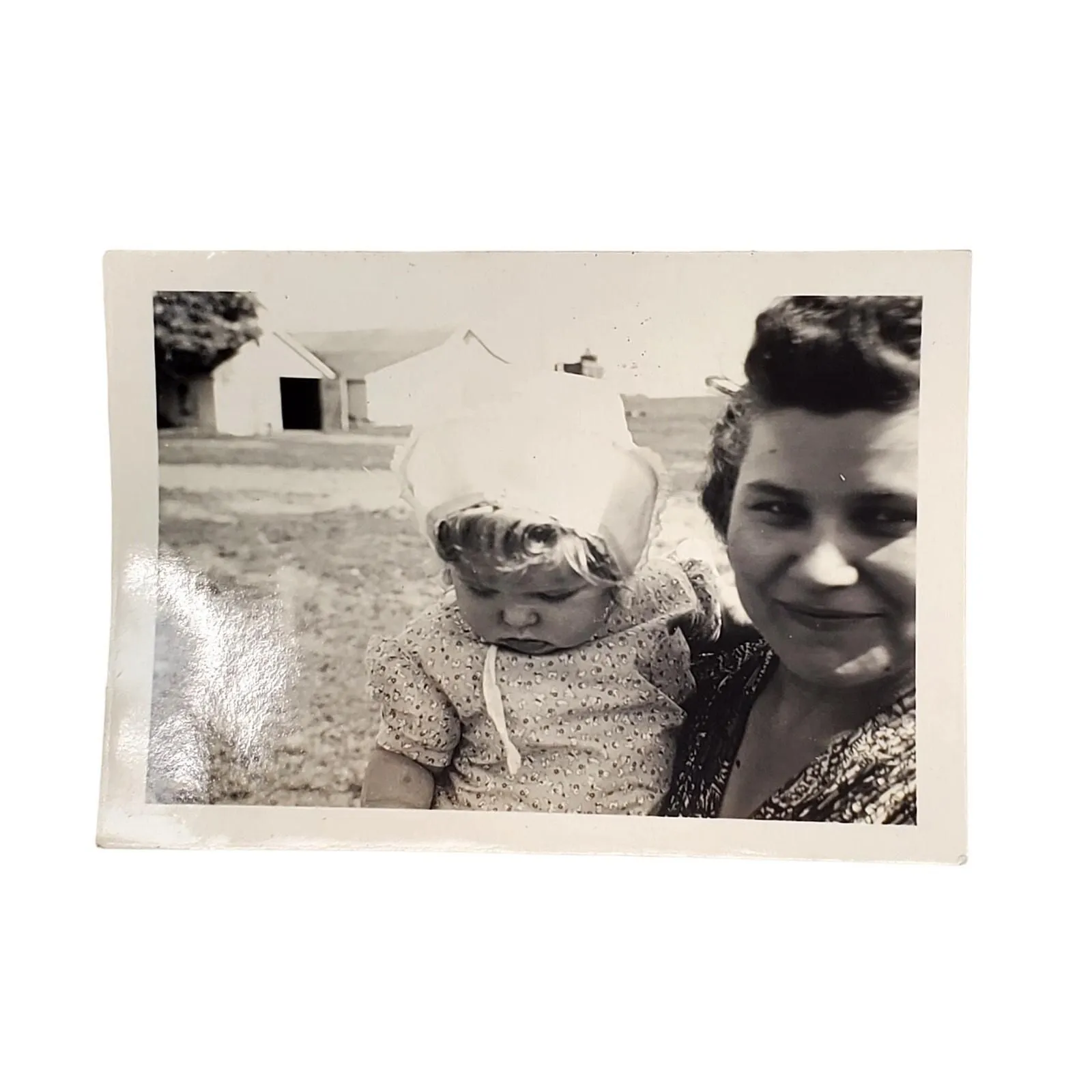 Product image for Vtg Mom and Daughter Posing Monochrome Photography Found Snapshot B&W Landscape - Photos - used-and-fully-functioning