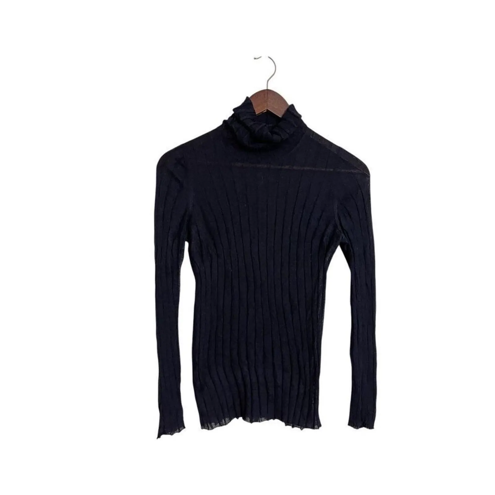 Product image for Prada Womens 44 US 8 Cashmere Silk Ribbed Sweater Black Long Sleeve Cowl Neck - Prada