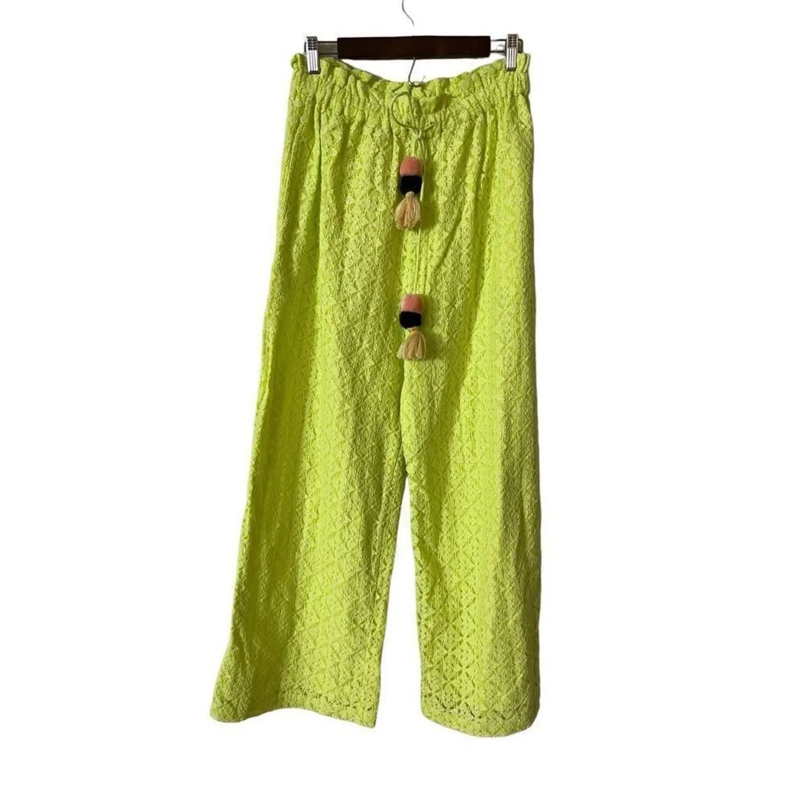 Product image for Ollari Anthropologie Neon Lace Pom Pom Wide Leg Pants size M NWT - Ollari