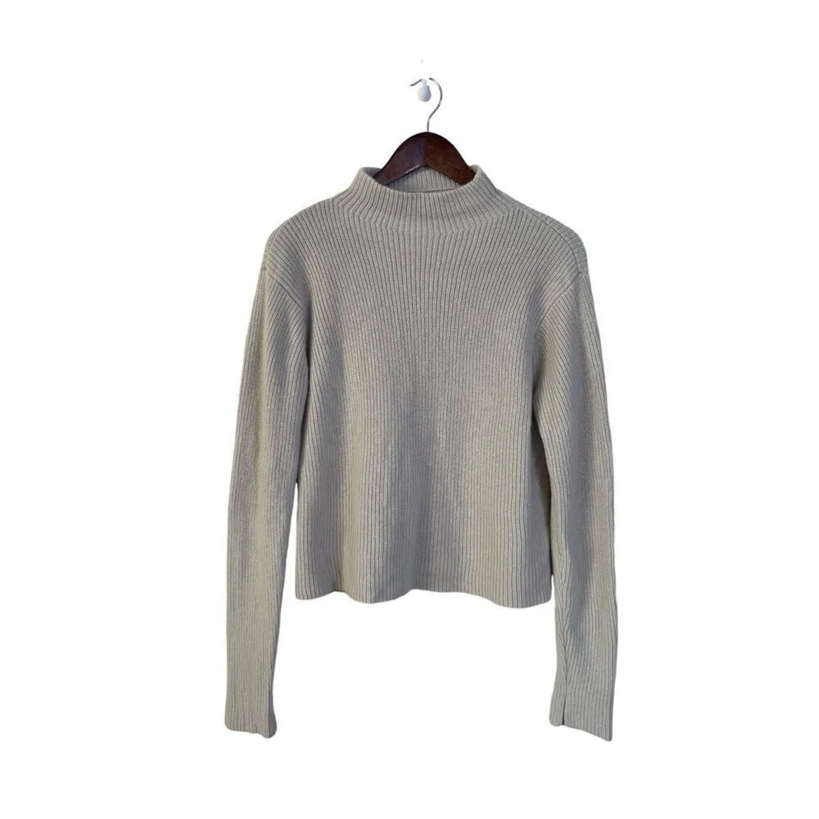 Product image for Iris & Ink Olive Ribbed Merino Wool Turtleneck Sweater in Ecru Womans Medium - Iris & Ink