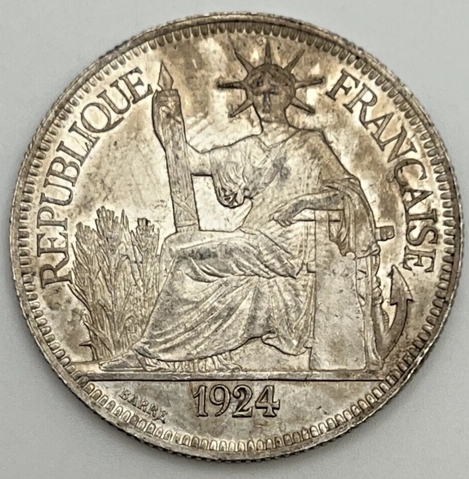Product image for 1924 French Indochina 1 Piastre Silver .900 KM#5a.1 CH Choice AU Third Republic - Coins, non-U.S. currency