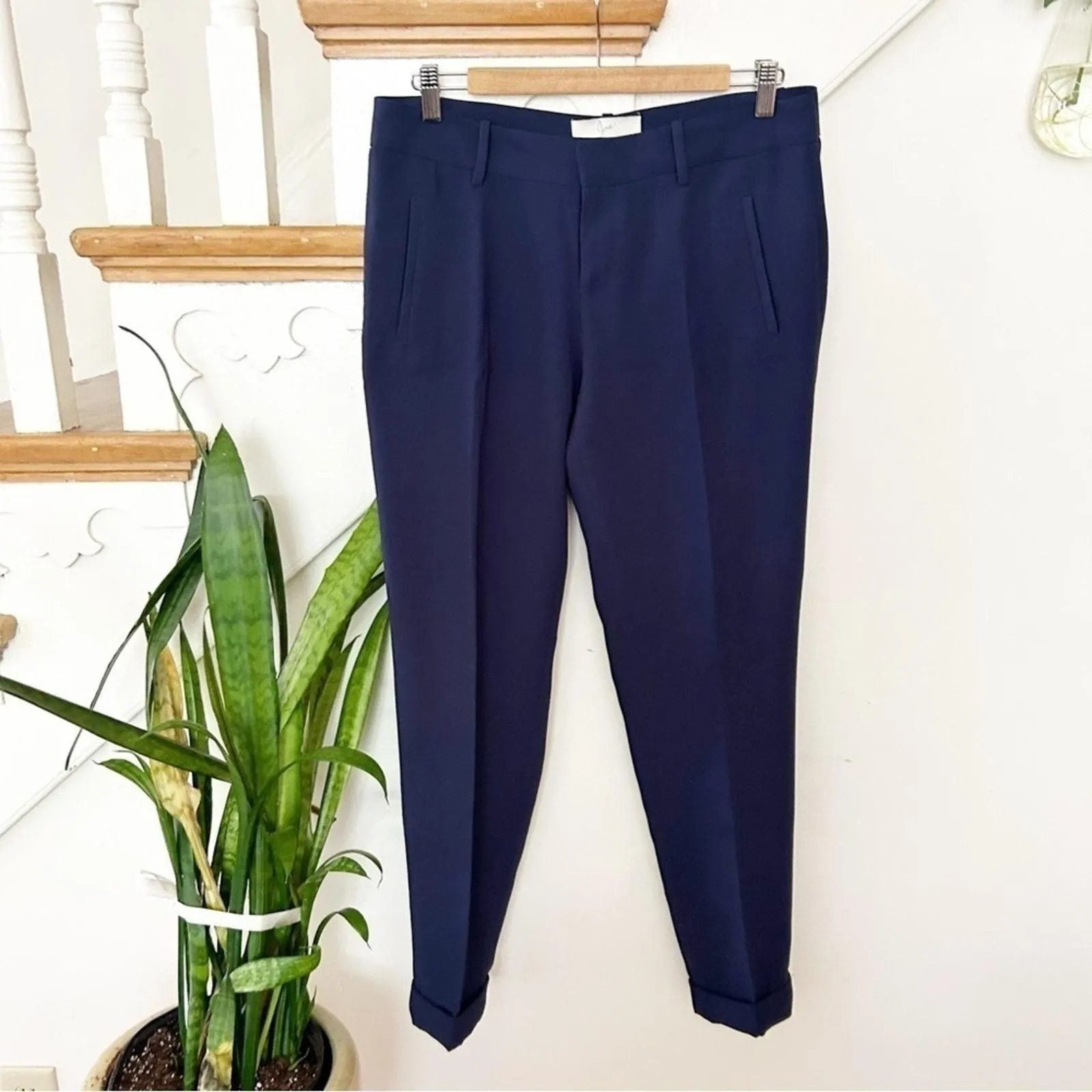 Product image for Joie Womens Straight Leg Pants Navy Blue Flat Front Pockets Career Workwear Sz 8 - new-without-tags - Joie