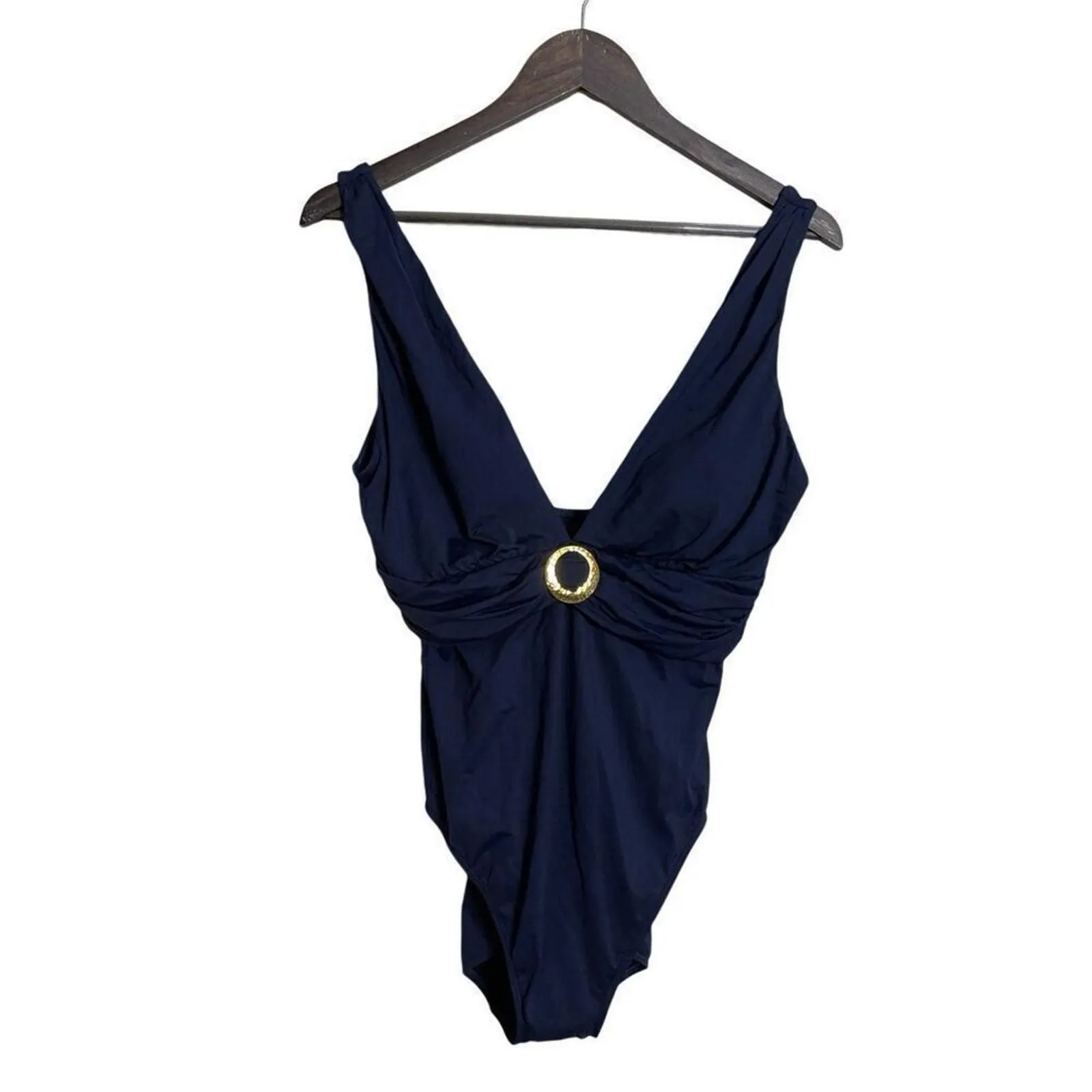 Product image for Lauren Ralph Lauren Deep V-Neck Navy One Piece Swimsuit Womans 16 NWT - Lauren Ralph Lauren
