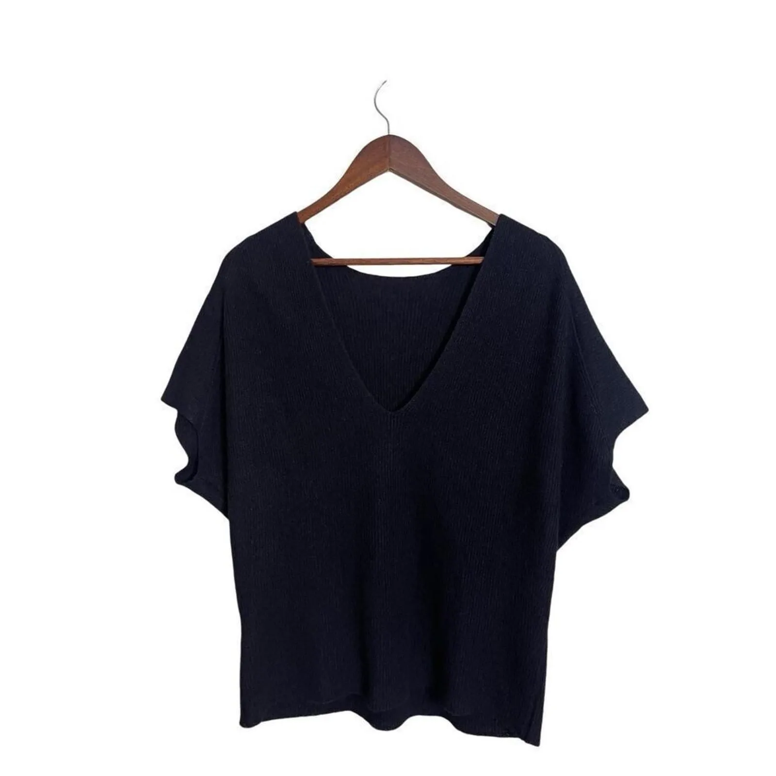 Product image for Helmut Lang Black Cashmere Linen Ribbed Short Sleeve Sweater Top Womans Small - Helmut Lang