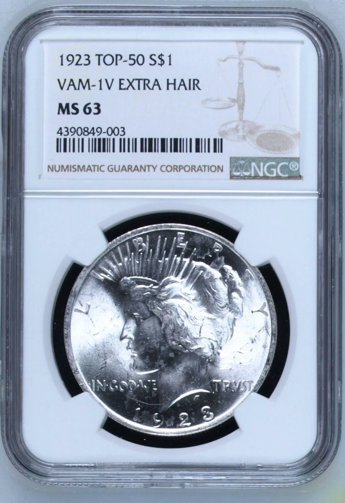 Product image for 1923 Peace US $1 Silver Dollar NGC MS 63 VAM-1V Extra Hair Top-50 Elite-30 I3 R6 - Coins, U.S. currency