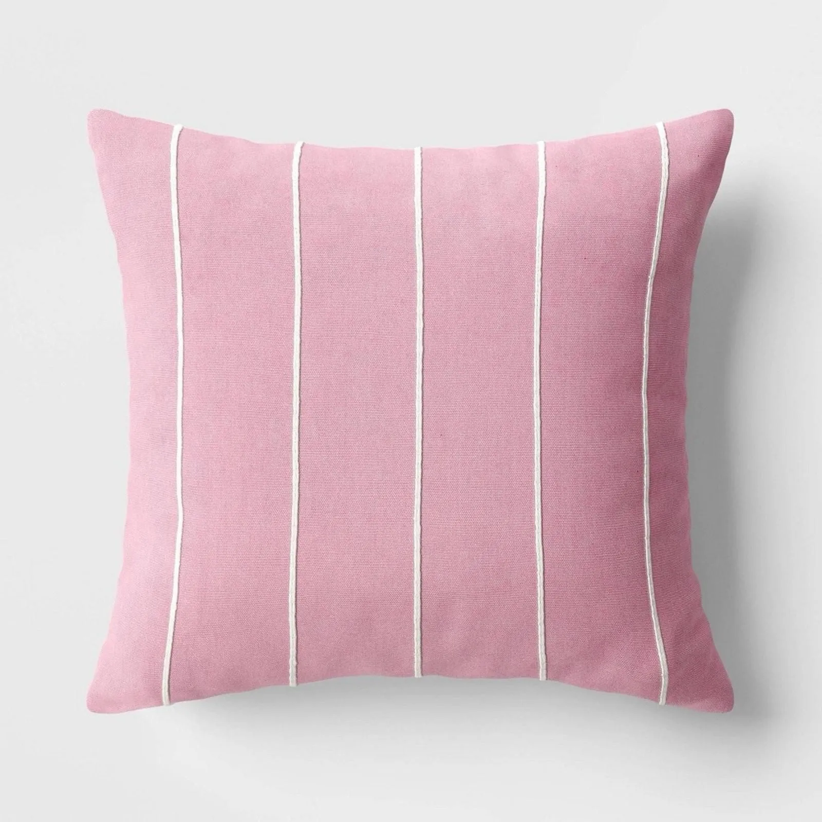 Product image for Pink 16''x16'' Embroidered Striped Cotton Square Throw Pillow - Room Essentials