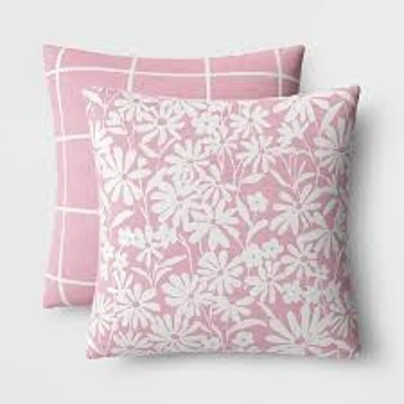 Product image for 2pk Daisy and Grid Printed Woven Cotton PIllows Pink - Room Essentials