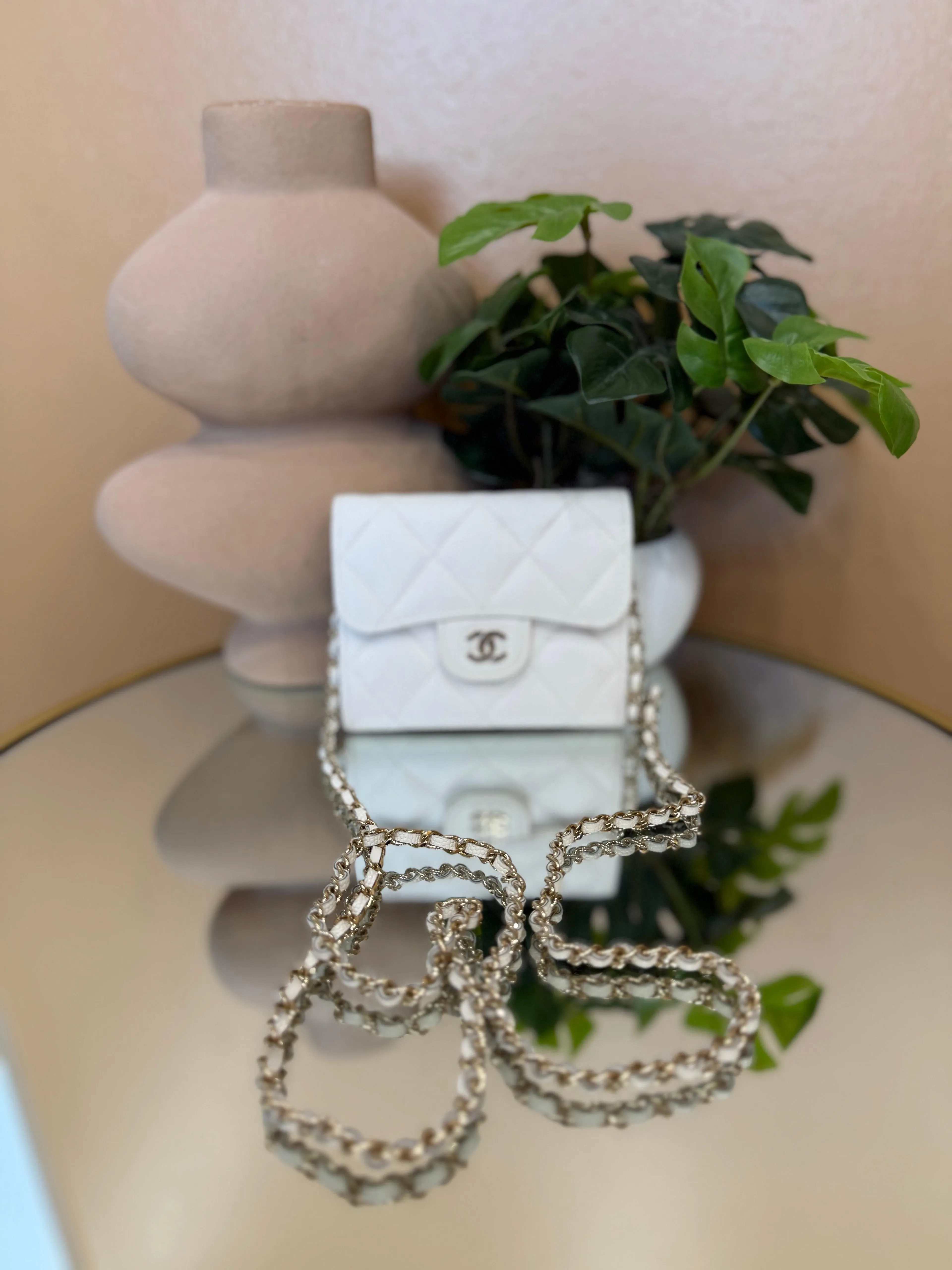 Product image for Chanel White Quilted Caviar Mini Wallet on Chain