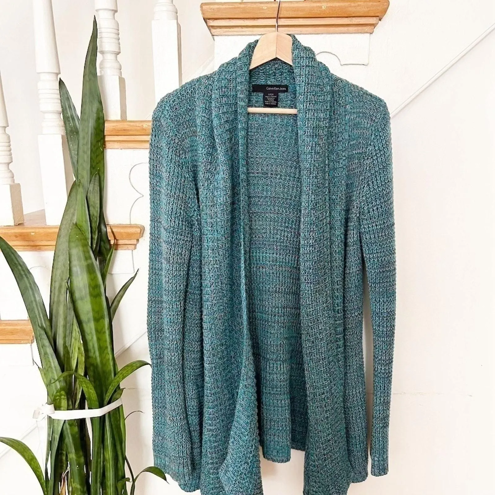 Product image for Calvin Klein Jeans Cardigan Sweater Blue Cotton Long Sleeve Open Front Size S - new-without-tags - Calvin Klein Jeans