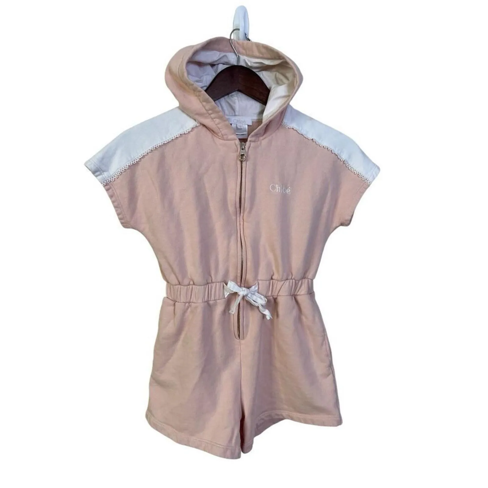 Product image for Chloé Logo Girls Hooded Playsuit Kids 10 - Chloé