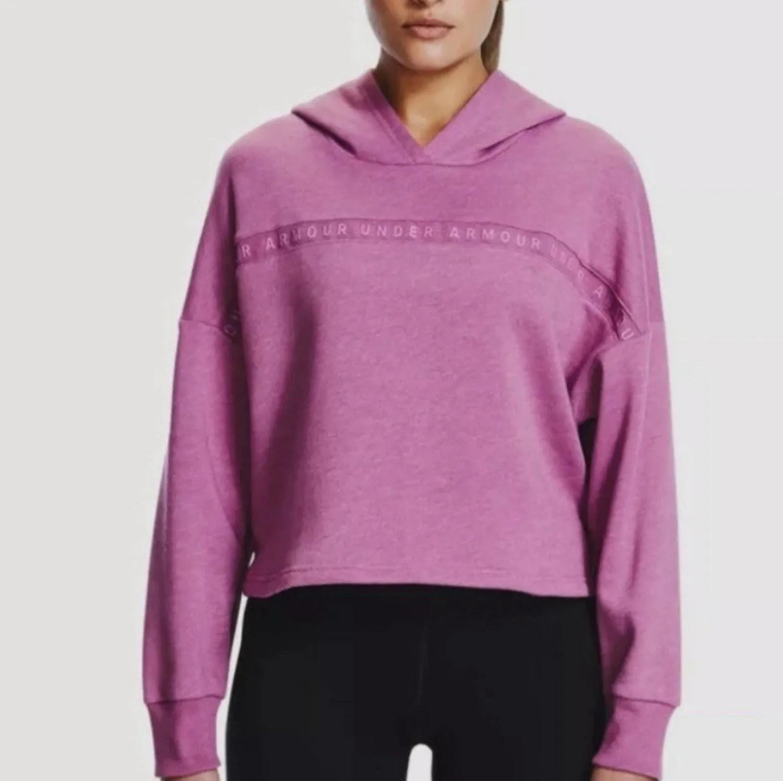 Product image for Under Armour Cropped Loose Fit Hooded Excersize Boxy Top Women's Size LARGE EUC - Under armour