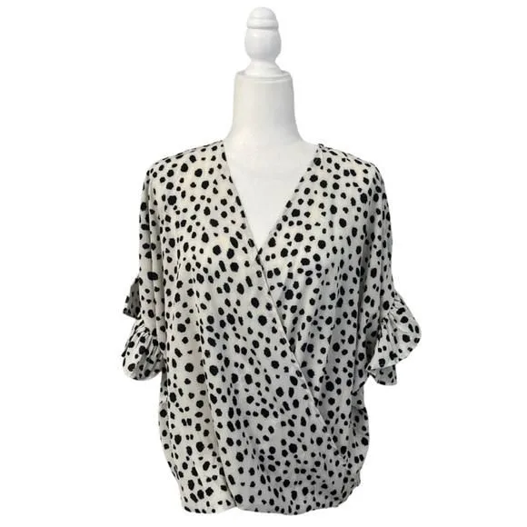 Product image for NWT Umgee Animal Print Off White & Black Short Sleeve Blouse - Size Small