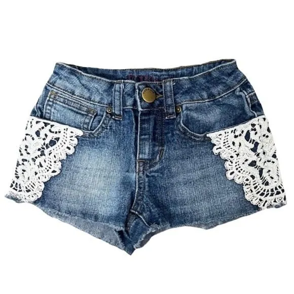 Product image for Franki & Jack Girls Jean Short Shorts With White Lace - Size XS