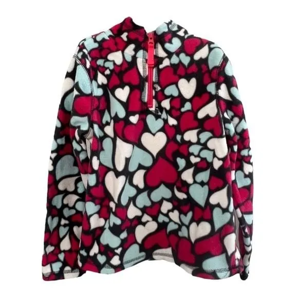 Product image for Girls Old Navy Fleece Pullover Jacket With Multicolored Hearts - Size Small