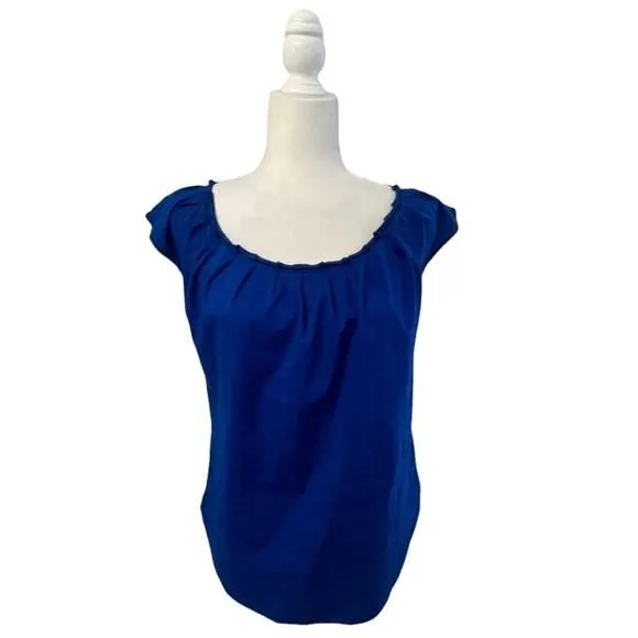 Product image for LC Lauren Conrad Cotton Pleated Blue Short Sleeve Top - Size Small