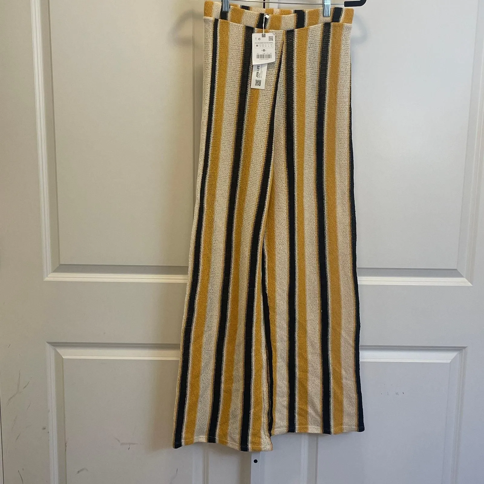 Product image for NWT Zara Stripe Crochet Pants - Women Size M - Black/Yellow/Cream - Zara