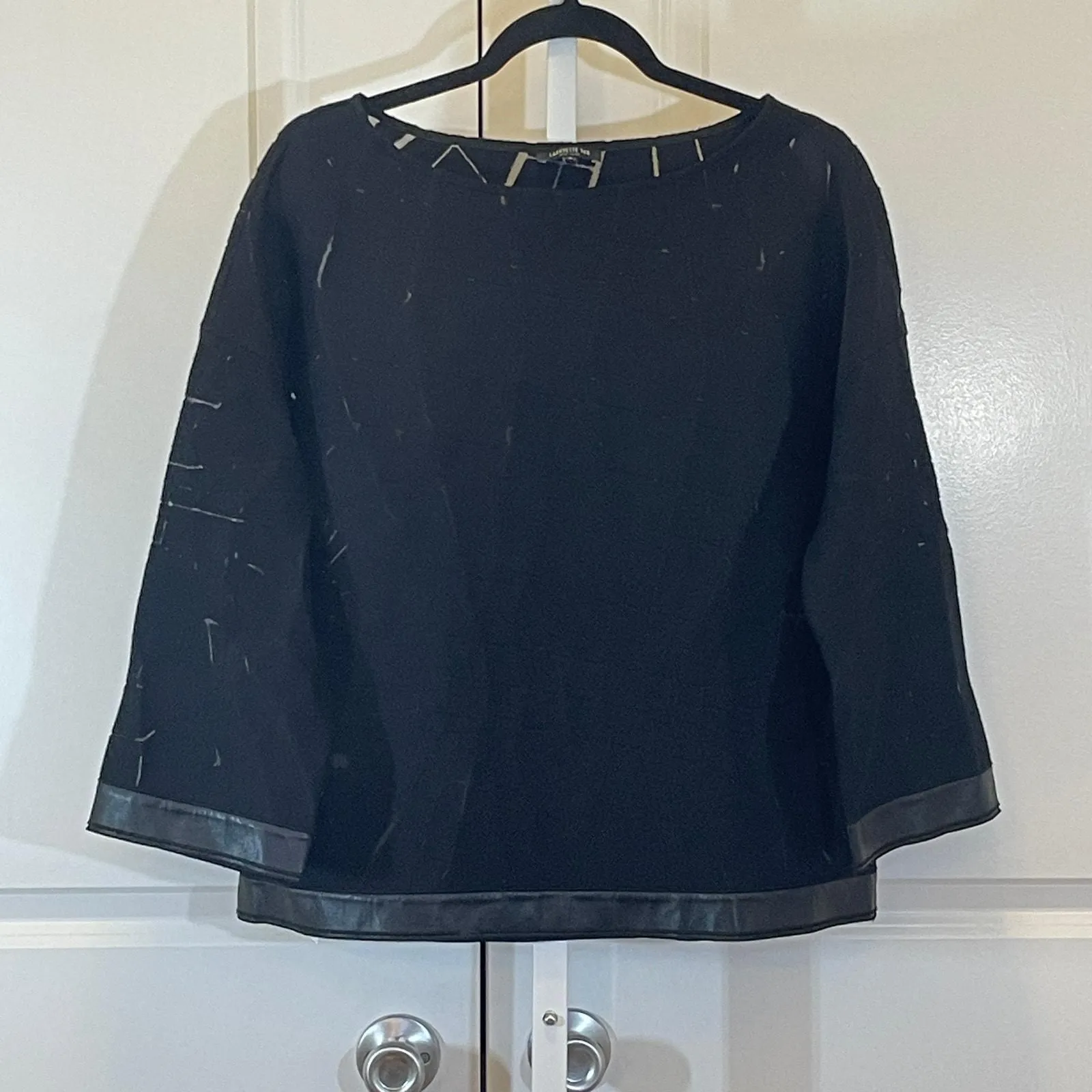 Product image for Lafayette 148 Cutout and Faux Leather Trim Sweater - Women Size M - Black - Lafayette 148 New York