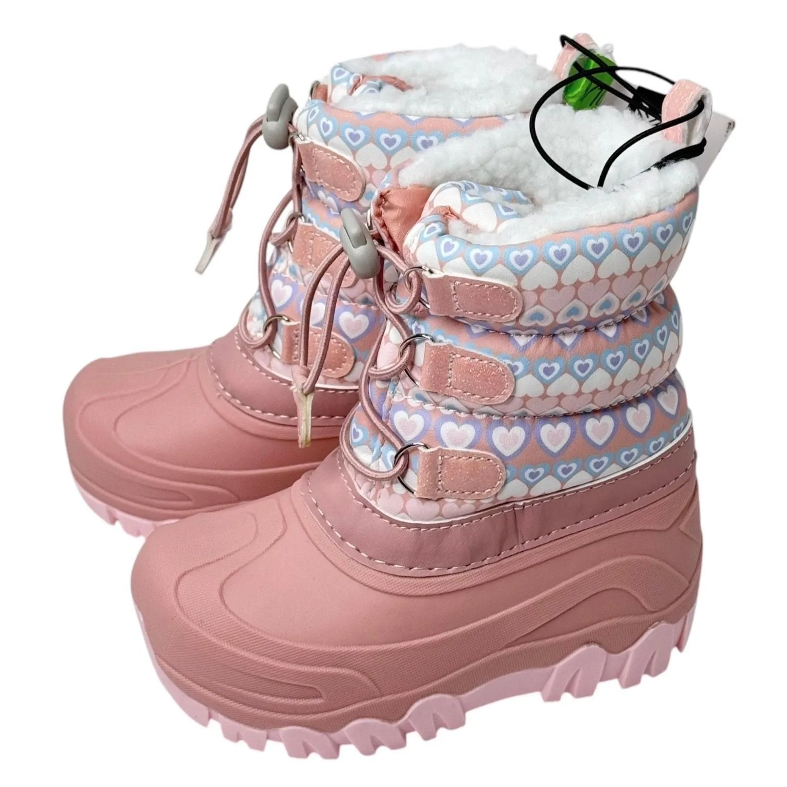 Product image for NEW Girls SNOW BOOTS 9/10 Fleece Line Pink Boot Winter Water Resist Hearts NWT - Pink - Snow Boots - 9/10 - new - Member's Mark